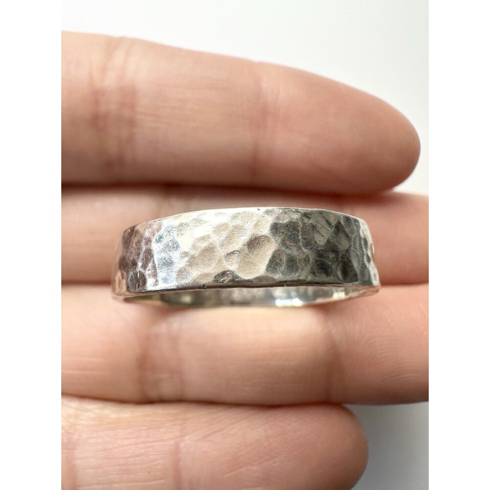 925 Sterling Silver Hammered Engraved Band Ring 5mm Size 11.25